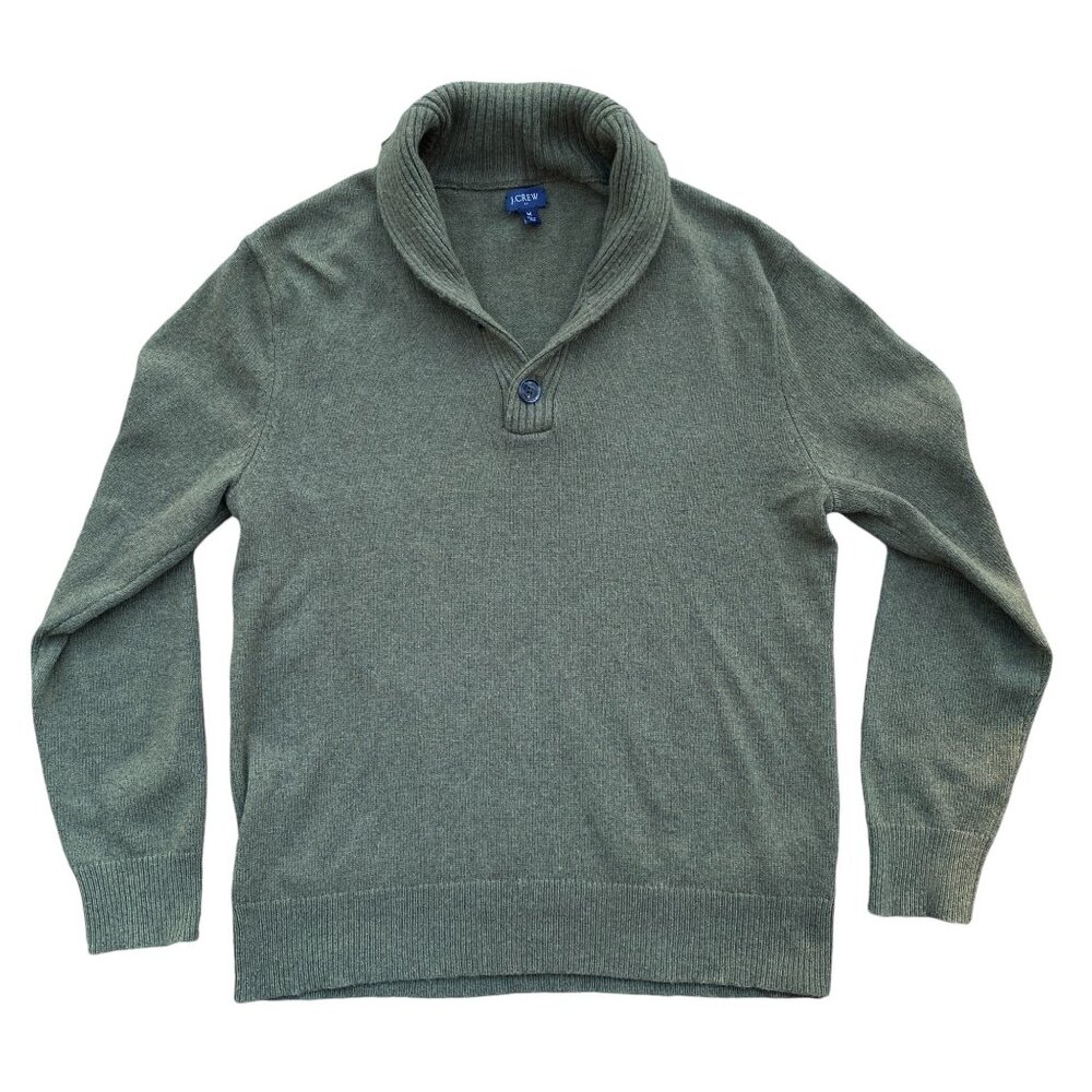 J Crew Factory Wool Blend Grandpa Sweater Green Shawl Neck Preppy Old Money-M